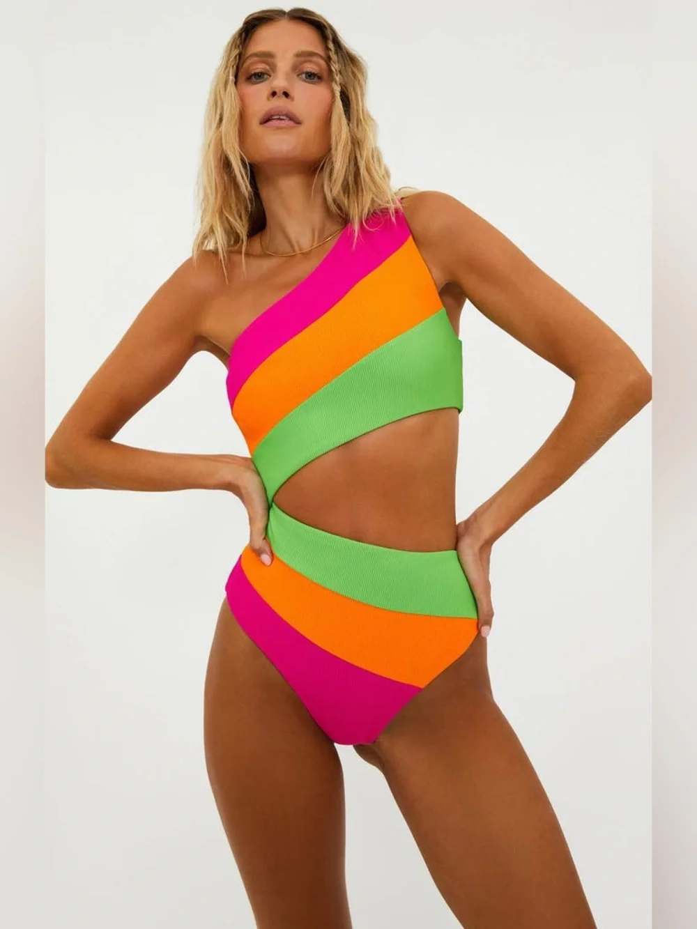 Beach Riot Joyce Stripe Cutout One-Piece Swimsuit Size L NWT